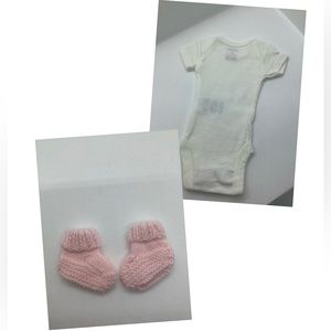 Carters Preemie One Piece and Pink Knitted Booties Set